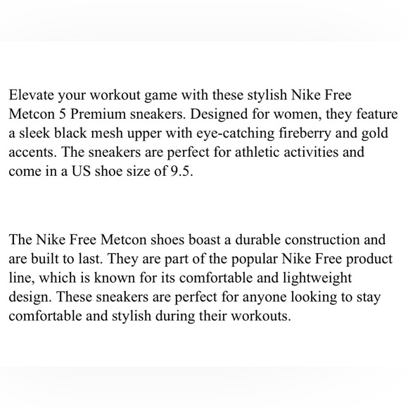 NWOB Nike Free Metcon 5 Fireberry Gold Black. New Without Box. Women’s Size 9.5 - Picture 10 of 10